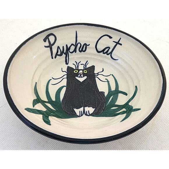 CAT BOWL-"Psycho Cat"-Hand Crafted-Pottery-Food or Water-6" Diameter - Picture 3 of 7